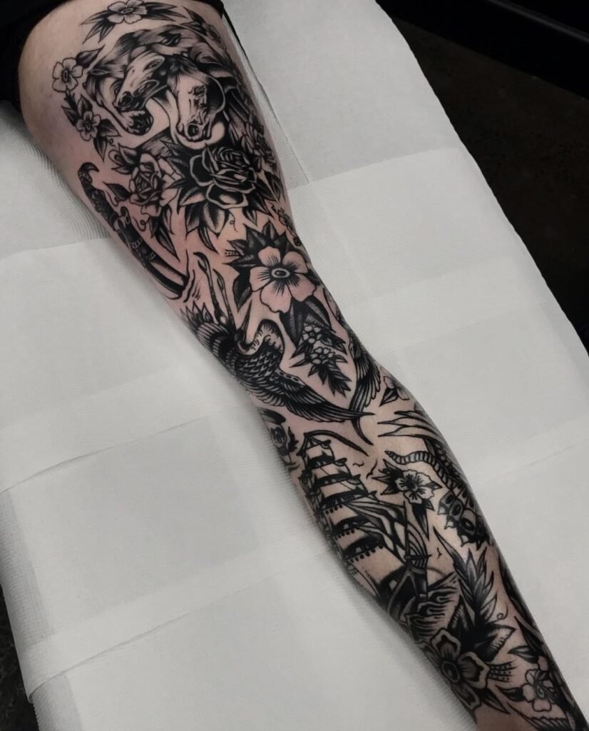 Full leg women's thigh tattoos