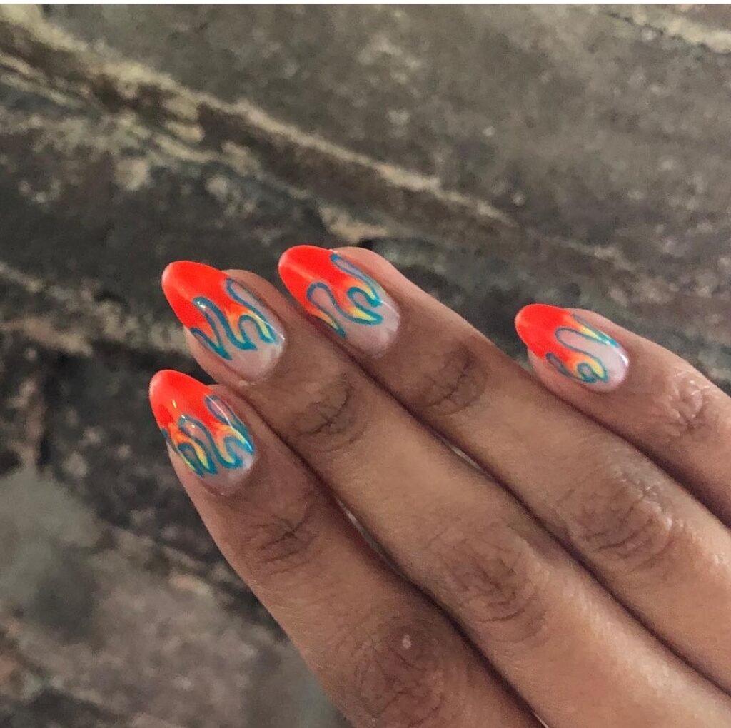 Orange color combo nails art designs