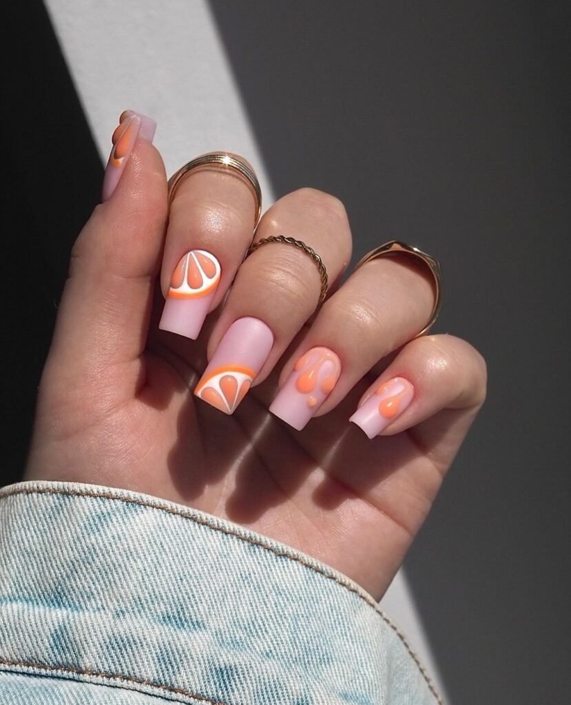 Orange color nails art