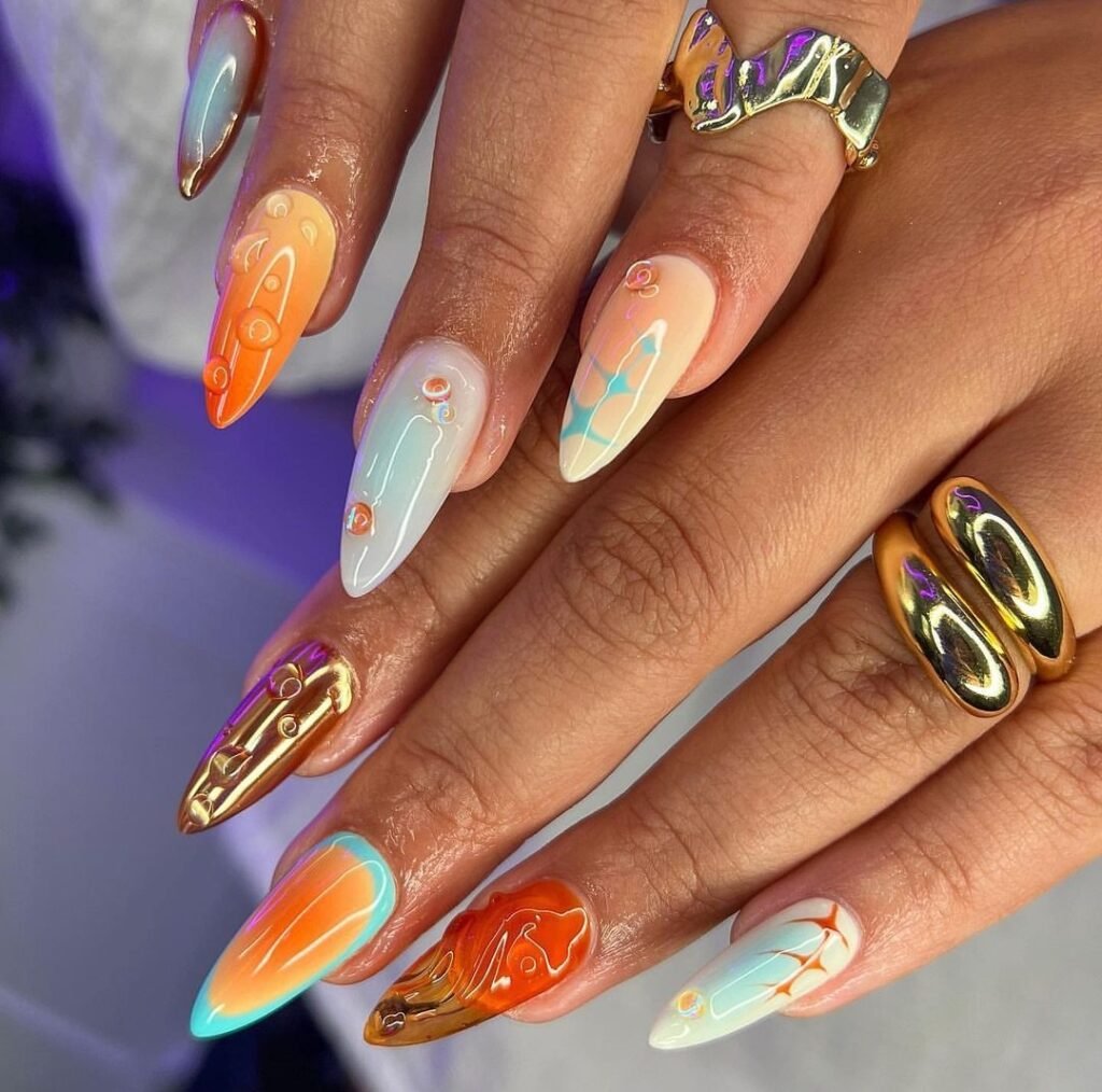 Orange color nails design ideas
