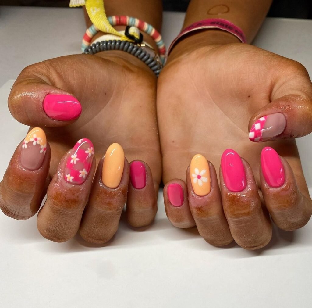 Orange mix color nails art designs