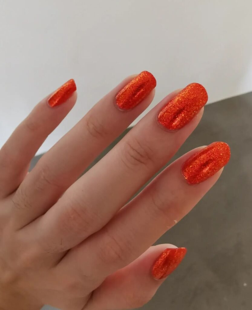 Short Orange color nails design