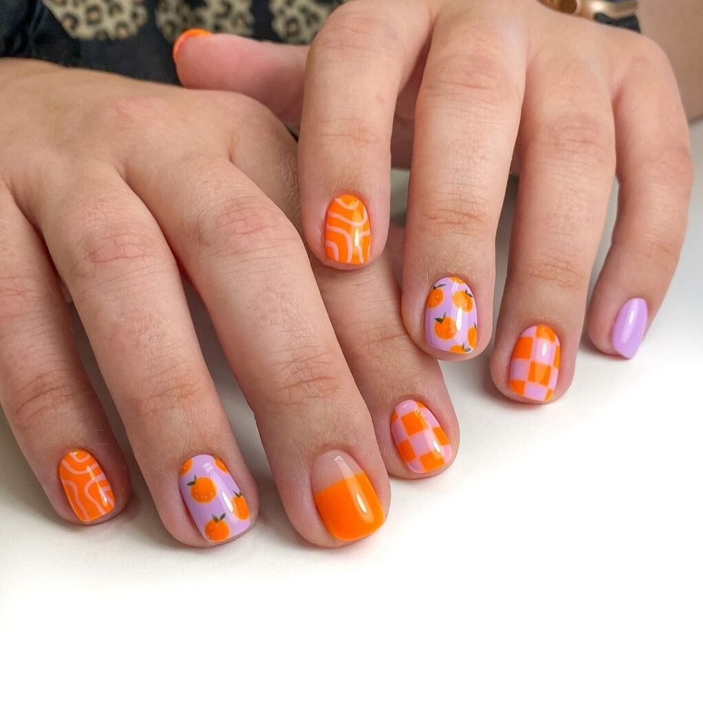 Short Orange color nails polish ideas