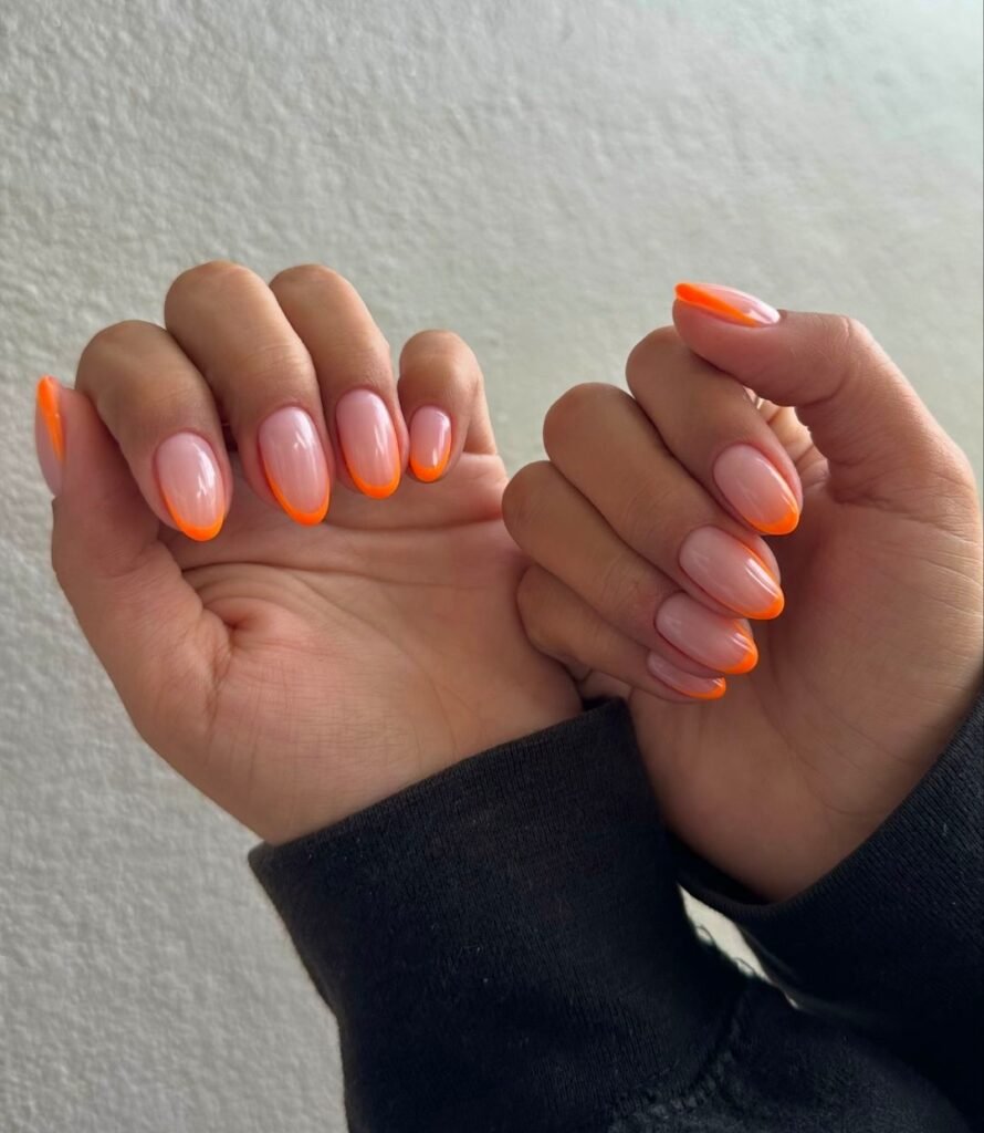Short Orange colour nails art designs ideas