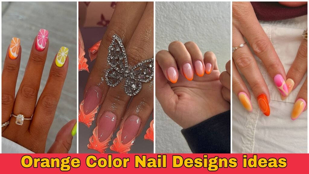 orange color nail designs ideas