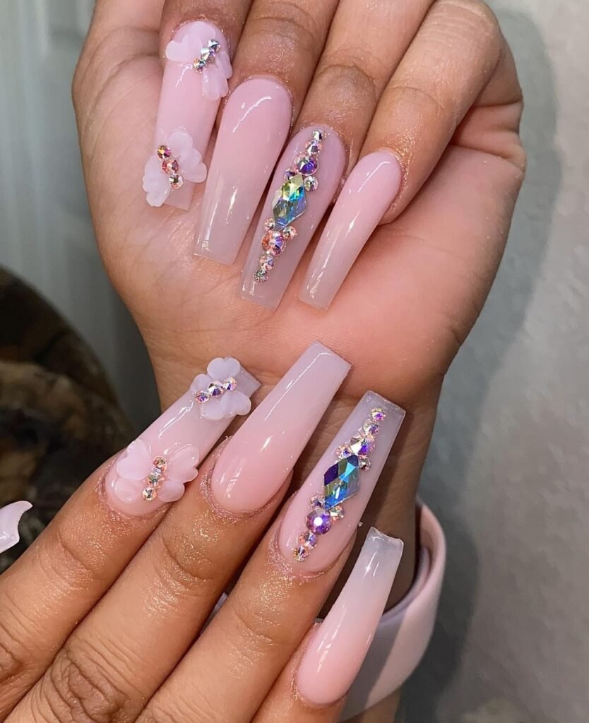 light pink nails with Stone