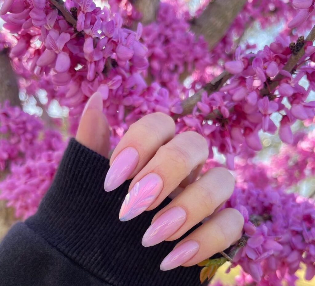 light pink nails with glitter